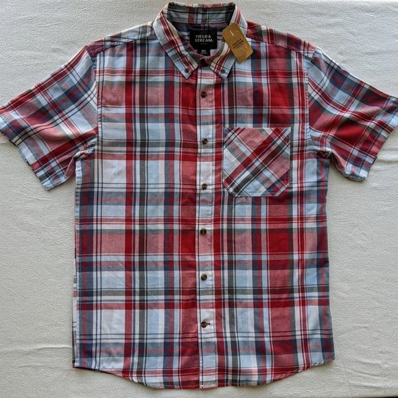 Field & Stream Men's Short Sleeve Button Up Flannel Shirt Size S/M, Red Gray NEW - Picture 3 of 5